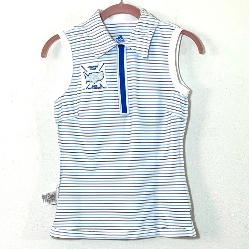 NEW Size XS Adidas National Asian Golf Association Sleeveless Striped Polo Shirt - Picture 6 of 11